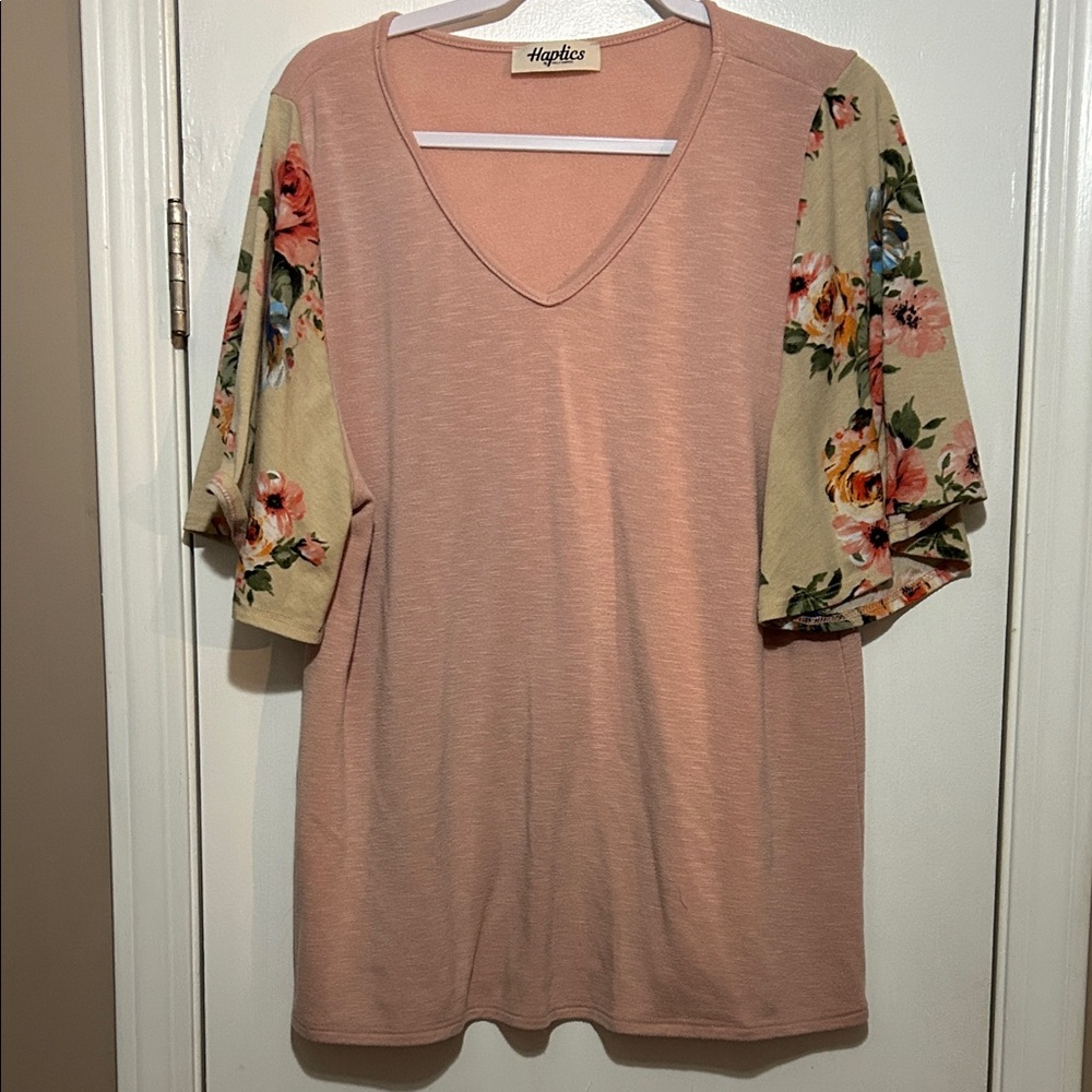 BOGO Free - Women's Pink Floral Sleeve Top